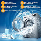 24 Pack Washing Machine Descaler Cleaner Tablets, Front Top Load Washer Descaler Septic Safe, Deep Clean Removes Limescale Odor Residue, Individually Wrapped