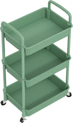 MOYIPIN 3-Tier Plastic Rolling Utility Cart with Handle,Utility Storage Cart for Office, Living Room, Kitchen,Movable Storage Organizer Shelves,Green