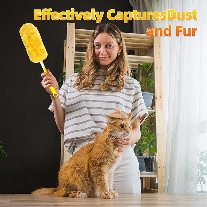 50 Pack 360° Dusters Refills for Swi-ffer Dusters with 4X Microfibers, Heavy Duty Efficient Duster Kit Disposable Refills with 1 Handle for Cleaning Furniture, Blinds, Ceiling Fans, Pet Hair