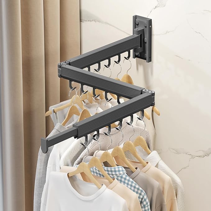 Laundry Drying Rack,Drying & Clothes Rack,Wall Mounted,Retractable & Collapsible, Grey