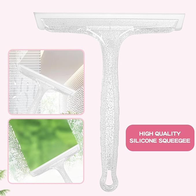 Shower Squeegee for Glass Doors, Bathroom Squeegee for Shower, Window Squeegee - Silver Comb and Squeegee Set for Hair Care and Glass Cleaning, by LTLUTU