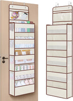 Univivi Over The Door Organizer - Wall Mount Hanging Organizer with 5 Large Compartments, 2 Small PVC Pockets and 8 Mesh Side Pockets for Cosmetics, Toys and Sundries (Beige)