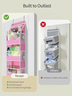 Yecaye 5 Tier 2Pc Over the Door Organizer, Swing-proof Door Organizer Hanging with Clear PVC Windows, Behind the Door Storage for Bedroom Nursery Closet Laundry Pantry Bathroom, Bubblegum Pink