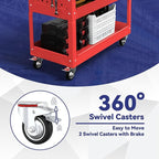 3 Tier Rolling Tool Cart with Drawer, 450 LBS Heavy Duty Utility Cart on Wheels, Service Cart for Garage, Workshop and Warehouse (Red)