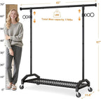 Wiracks Heavy Duty Clothes Rack Clothing Racks for Hanging Clothes Garment Rack 45" Lx15.8 W x 67" H Rolling Clothes Rack with Wheels