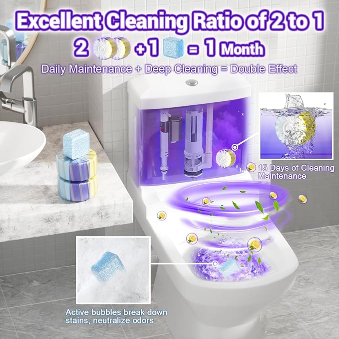 36 Pack Toilet Bowl Cleaners, 24PCS Upgraded Triple Effect Toilet Bowl Tablets with 12PCS Toilet Tank Cleaners Tablets with Bleach, Toilet Bowl Cleaners Drop in Tank, Lasting Fragrance(36 Pack)
