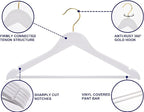 Amber Home 30 Pack White Wooden Coat Hangers with Gold Hook, White Wood Suit Hangers with Non-Slip Pant Bar, Clothes Hangers for Closet Organization, Shirts, Jackets, Dresses and Pants (White+Gold,30)