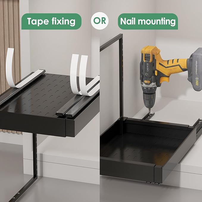 REALINN Expandable Under Sink Organizers and Storage, 2 Tier Under Cabinet Organizer, Heights Adjustable Pull Out Rack for Kitchen Bathroom Laundry, Black, 1 Pack