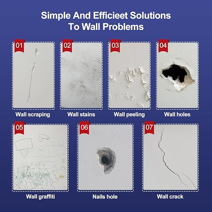 8.6oz Drywall Patch Repair Kit - Professional All-in-1 Tool Set (Scrapers/Sandpaper/Texture Sponge/Gloves/ Aluminum Patches) for Fast Wall Hole Repair