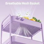 TOOLF 4-Tier Metal Rolling Cart with Wheels, Storage Utility Organizer Cart for Kitchen, Bathroom, Office, Baby Essentials & Makeup - Lockable Casters, Easy Assembly, Large Capacity, Purple