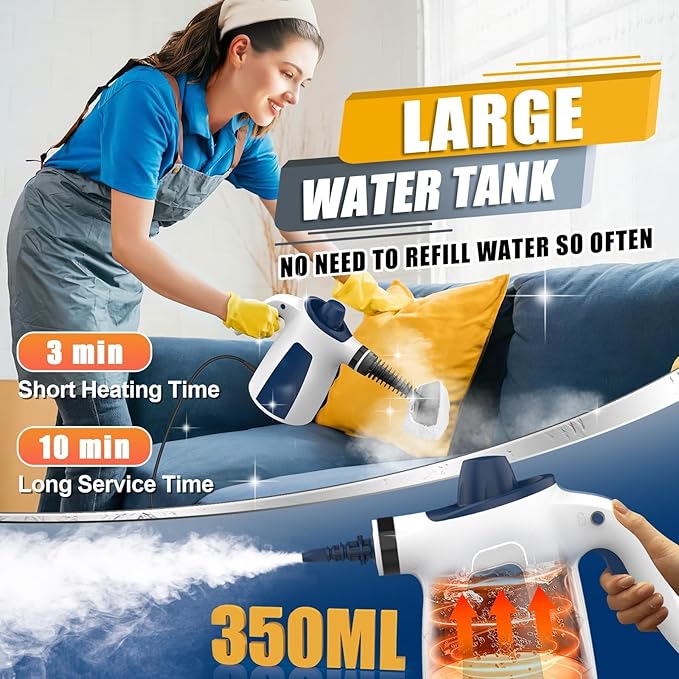 Powerful High-Pressure Steam Cleaner for Home, One-Touch Handheld Steam Cleaner with Safety Lock,9PCS Attachments, 350ML Steamer for Deep Cleaning Tile, Grout, Windows, Shower, Car, bathrooms,Kitchens