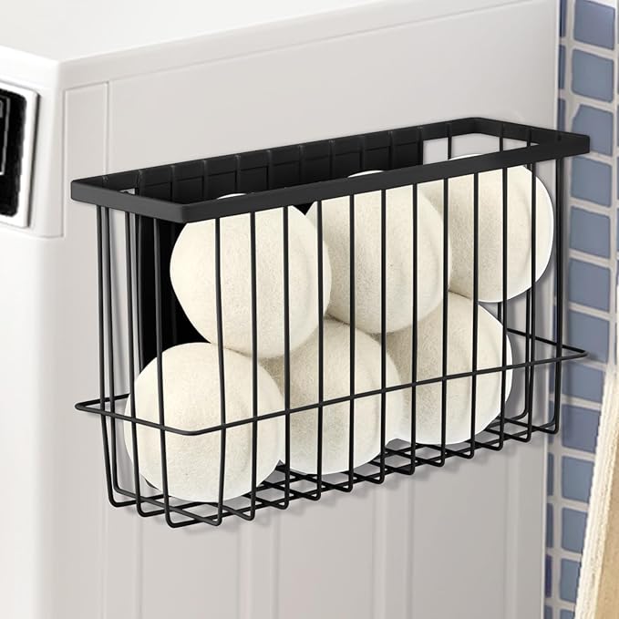 Magnetic Dryer Ball Holder for Laundry Room Dryer Ball Organization, Magnetic Lint Bin for Laundry Room Wool Dryer Ball Organizer, Iron Dryer Ball Container for Laundry Room Storage（Black）