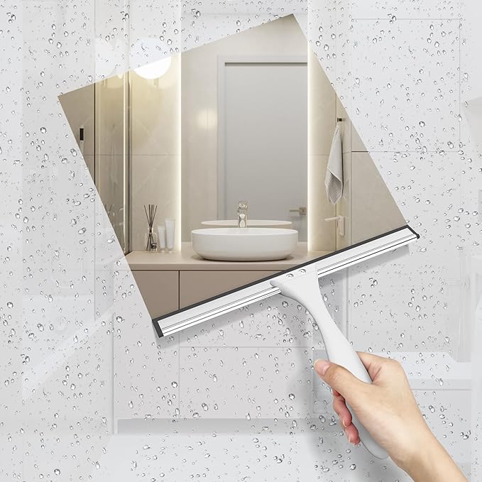 AmazerBath Squeegee for Shower Glass Doors - All-Purpose Squeegee with Hook for Windows, Mirrors, Tiles and Car Glass, 10 Inches