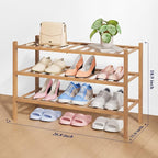 Kitsure Bamboo Wooden Shoe Rack for Closet - Stackable Shoe Organizer with Modular Structure, Space-Saving Shoe Shelf for Entryway, Living Room, Bedroom, 26.8" Wide - 3 Tiers, Brown