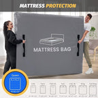 Mattress Bags for Moving and Storage, BETU Twin Mattress Protector Waterproof Mattress Cover with 8 Heavy Duty Handles and Zipper Extra Thick Moving Supplies for Dorm Bed Reusable (77x42x13.5 Grey)