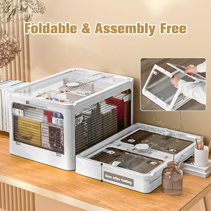 3 Pack Foldable Storage Bins, 8Gal Collapsible Storage Bins with 5 Opening Ways, Folding Storage Boxes, Foldable Storage Cubes for Clothing, Books, White