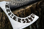 SHINY CRAFTS Viking Axe - 27" Helm of Awe Carved Axe with Engraving, Medieval Tomahawk, Genuine Leather Sheath (SCA-11)