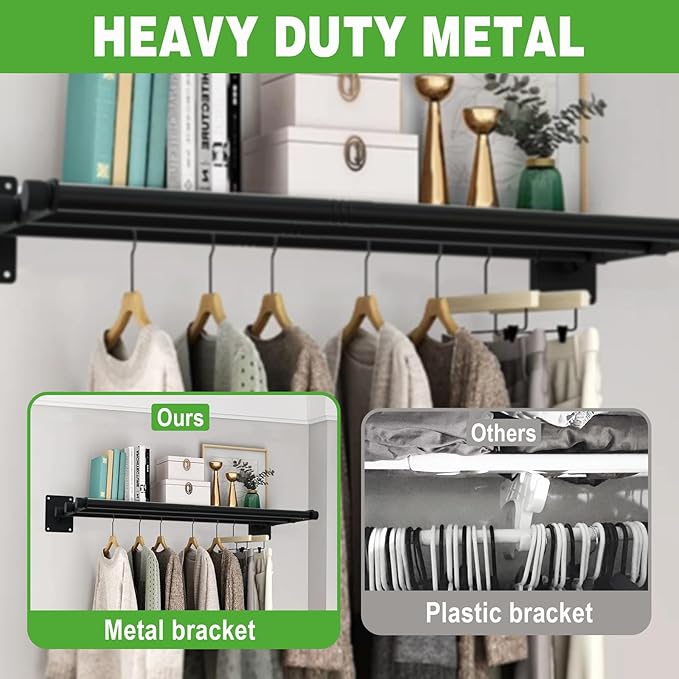Closet Shelves Wall Mounted, 85 Inches Heavy Duty Closet Rod with Shelf Metal Utility Shelf for Wall, Closet, Laundry Room