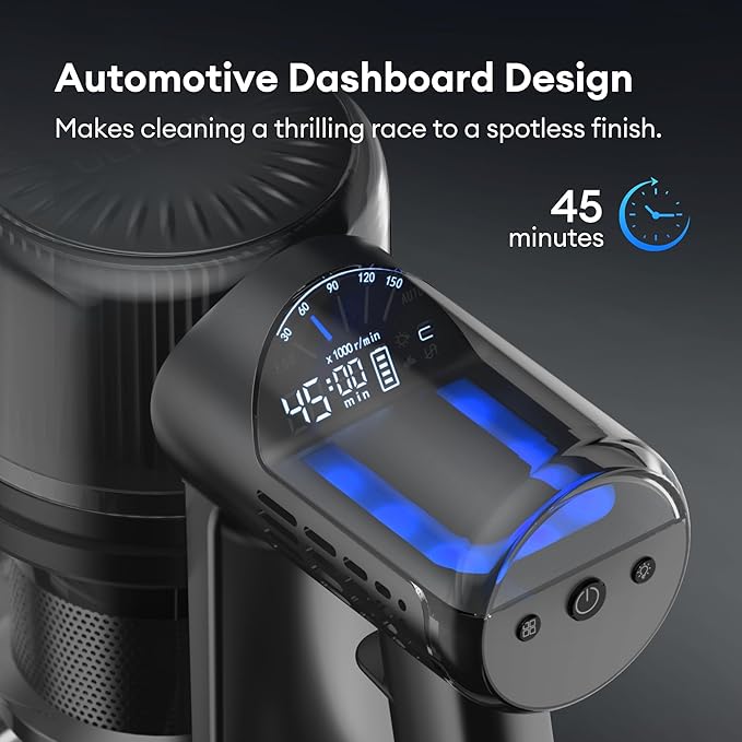 Ultenic Cordless Vacuum Cleaner, 550W 50Kpa Stick Vacuum with Car Dashboard Screen, Tangle-Free Brush for Pet Hair, Max 45mins Runtime, LED Display Tools for Hard Floor, Carpet, Car Cleaning, U12