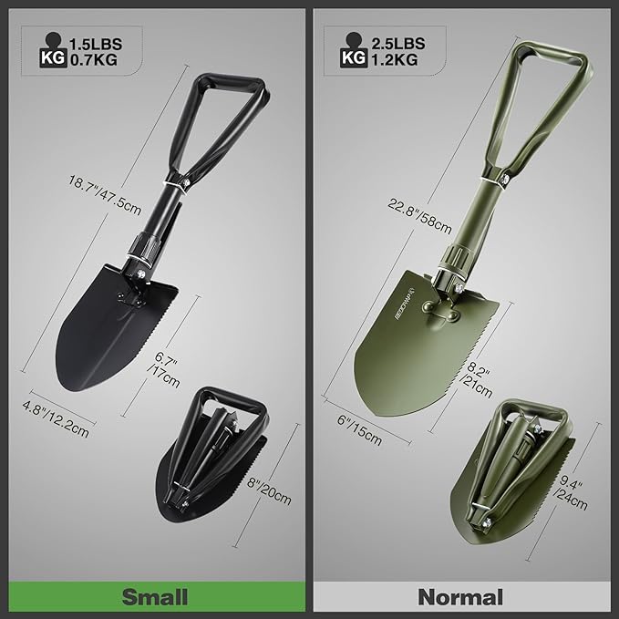 REDCAMP 18" Mini Survival Folding Camping Shovel with Cover, Manganese Steel Tri-Fold Handle Portable Tactical Shovel for Hiking, Beach, Mud, Snow, Lightweight 1.5Lbs Black