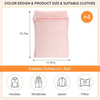 4-Piece Pink Medium Durable Organic Cotton Mesh Laundry Bags with Sturdy Zippers and Breathable Mesh are Delicate Laundry Bags for Underwear, Clothes, Pants and Socks