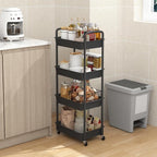 MOYIPIN 4-Tier Plastic Rolling Utility Cart with Handle,Utility Storage Cart for Office, Living Room, Kitchen,Movable Storage Organizer Shelves,Black