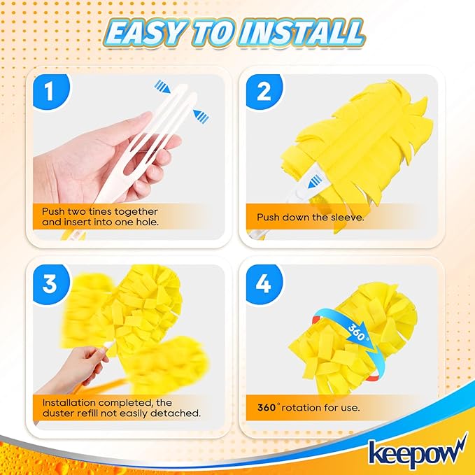 KEEPOW 20 Pack Reusable Duster Refill Compatible with Swiffer Duster Refill, Microfiber Dusters for Cleaning, 360° Heavy Duty Duster Refills, Fleece Refills(Handle is Not Included)