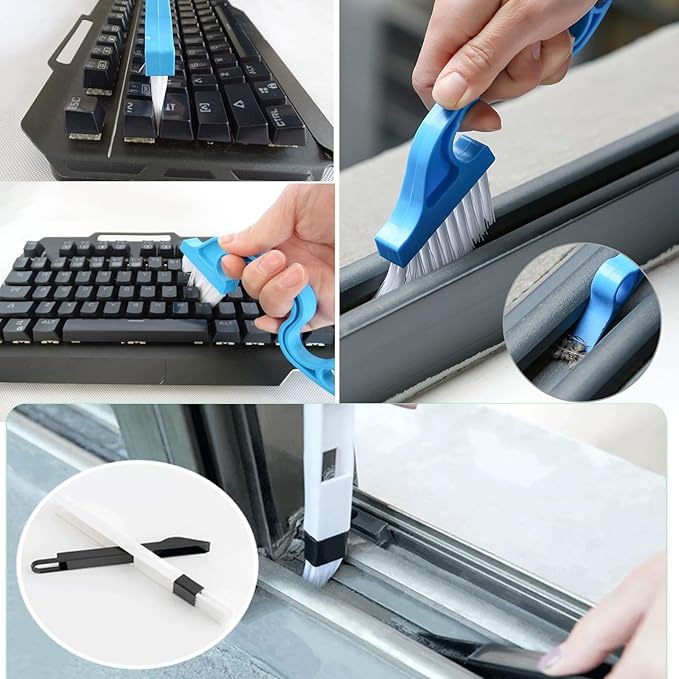 Crevice Cleaning Brush, Hard Bristle Crevice Cleaning Brushes, 3 in 1 Cleaning Brushes for Household Use Multifunctional Gap Cleaning Brush for Bathroom Kitchen Window Groove Corner Small Spaces