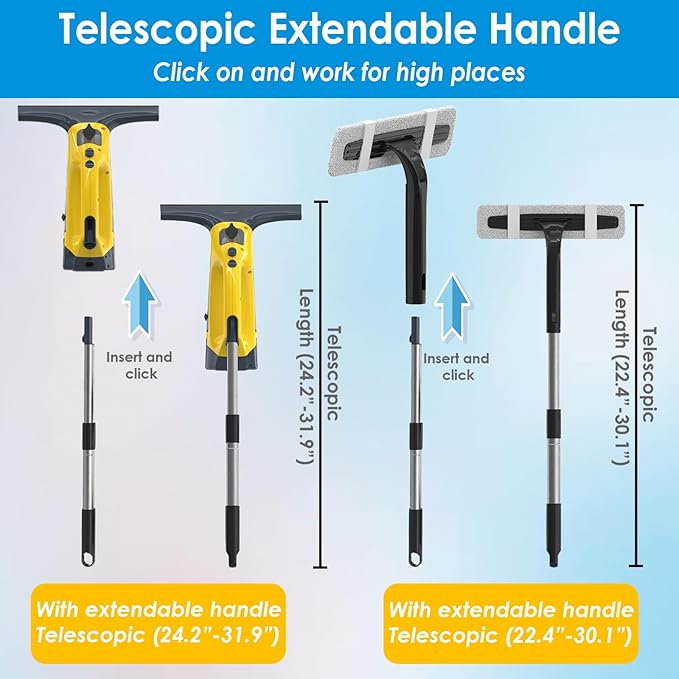 All-in-One Electric Window Vacuum Squeegee Set, Streak-Free Cordless Window Cleaner Tool with Telescopic Handle, Glass Cleaner Tool for Windows, Mirrors & Smooth Surfaces