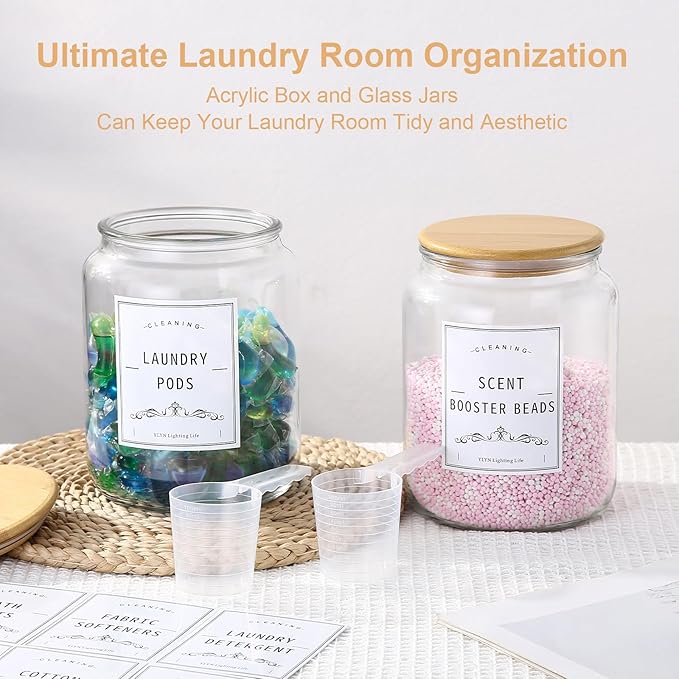 Laundry Pods Container With Airtight Bamboo Lid,Glass Jars for Laundry Room Organization Jar. Dishwasher pods container.1/2 Gallon Laundry Jars for Detergent Powder,Scent Boosters,Laundry Room Storage