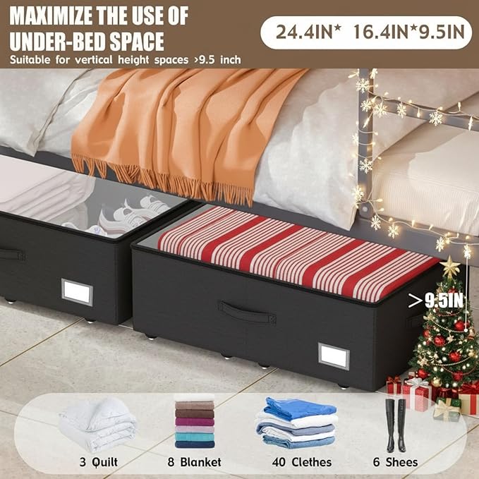 Underbed Storage Bins With Wheels, No Assemble Required 10 inches Height Large Capacity Rolling Underbed Shoe Storage Containers，Dorm Underbed Storage Drawers