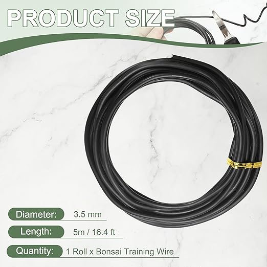 Bonsai Training Wire, 3.5mm x 16.4 ft Anodized Aluminum Floral Plant Training Wire Bendable Metal Stems Accessories for Gardening Branch Fixing Crafts (Black)