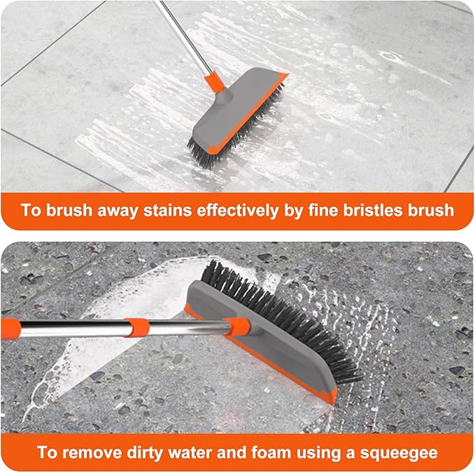 BITOPE Floor Scrub Brush with Long Handle, Heavy Duty Deck Scrubber with Stiff Bristles,Garage Concrete Cleaner Tool for Cleaning Tile Patio Outdoor Porch Indoor Kitchen Shower Bathroom