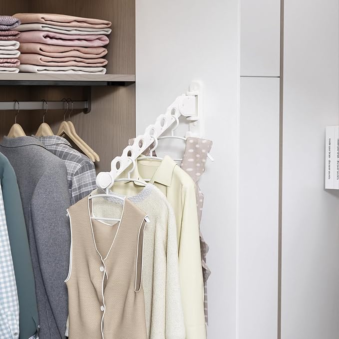 Wall Mount Clothes Drying Racks White Clothes Drying Organizer Rack Garment Hooks Aluminium Retractable Folding Indoor Wall Mounted Hanger Space Saver for Laundry Room Bedroom White 2-Pack