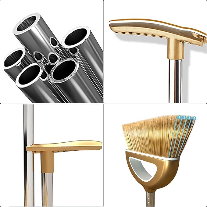 Broom and Dustpan Set,Large Broom and Dustpan,Broom and Dustpan Set,Heavy Duty Dust Pan with Long Handle Upright Dustpan Broom Set,Broom Home Kitchen Lobby Floor Use,Dust Pan and Broom Set
