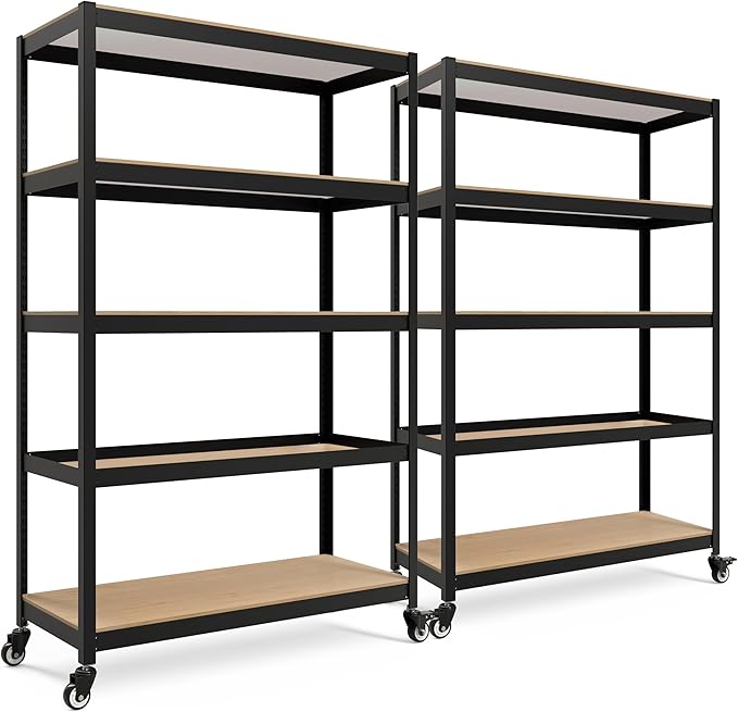 HOMEDANT House 5-Tier Metal Boltless Rolling Cart Shelf Rack Casters Heavy Duty Wheel Shelving Unit Adjustable Utility Storage Shelves Organizer Shelf Kitchen Garage 48.1" W x 18.5" D x 75.4" H 2Pack