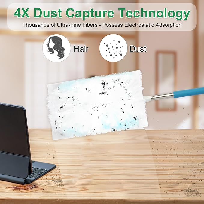 180° Microfiber Duster Refills with 5-Level Adjustable Telescopic Handle (12"-31"), 20 Count Heavy Duty for Swiffer Duster, Multi-Surface Dusters for Cleaning Furniture, Blinds, Electronics & Corners