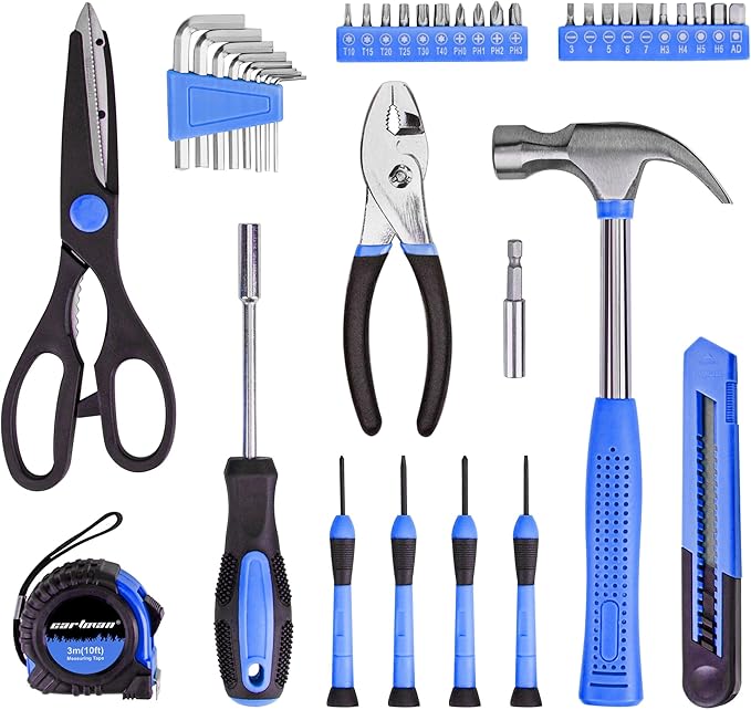 CARTMAN 39-Piece Home Tool Set Kit, Essential Household Hand Tools with Plastic Storage Case, Blue