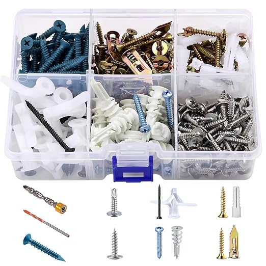 Multi-Purpose Wall Anchor Set 367PCS, Drywall Anchor kit-for Aluminum, Iron, Wood, Drywall, Concrete Walls, Brick Walls, Hollow Walls