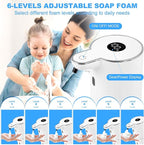 Automatic Soap Dispenser Touchless, 6-Level Foaming Hand Soap Dispenser for Bathroom Kitchen, 1200mAh Rechargeable Dish Soap Dispensers,12.8oz/380mL,Waterproof,Hands-Free,Wall Mount
