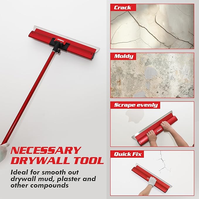Goldblatt 24 Inch Drywall Skimming Blade, 0.3mm Stainless Steel Blade, Aluminum Body - Rigid Lightweight Drywall Knife with End Caps, Ergonomic Grip, for Mud, Repair Plaster Wall