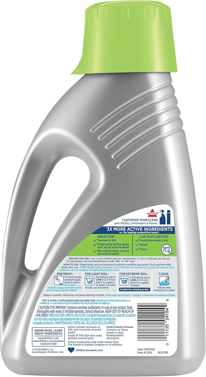 Bissell Professional Pet Carpet Cleaner Shampoo, 48 Ounce, Silver