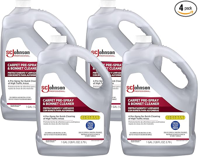 SC Johnson Professional Carpet Pre-Spray and Bonnet Cleaner, Carpet Cleaner Pre-Spray, 1 Gallon, 4 Count, for Professional Use Only
