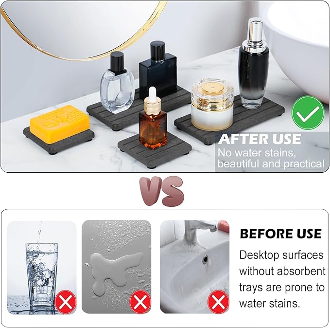 4PCS Fast Drying Diatomite Stone Soap Tray for Bathroom and Kitchen, Vanity Tray, Water Absorbing Coaster