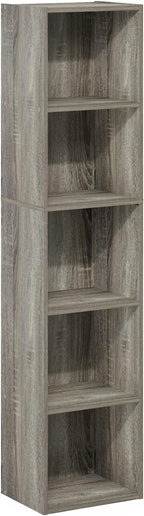 Furinno Luder Bookcase / Book / Storage, 5-Tier Cube, French Oak
