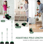 Broom and Dustpan Set with Long Handle, Light Weight Stainless Steel Poles Stand Upright Dustpans with Broom Combo for Home Kitchen Office Pet Dog Hair, 1-Pack(Black Green)