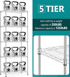 IZEUK 5-Tier Chrome Metal Storage Shelves, Adjustable Wire Shelving Unit for Kitchen, Bathroom, Pantry, Office, Garage, Organizer Wire Rack, 1250 lbs, 13.7" D x 23.6" W x 53.4" H