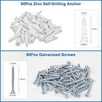 Self Drilling Drywall Anchors, 180PCS Heavy Duty Dry Wall Anchors and Screws Kit for Hanging Sheetrock, 90 Self-Tapping Plastic Drywall Hangers 90 Sheet Rock Screws