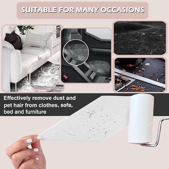 Lint Roller Remover with 180 Sheets, Pet Hair Remover Extra Sticky Roller Hair Dust Remover for Clothes, Furniture, Travel Household 1 Handle+3 Rollers Dog &Cat Hair Removal (Pink)