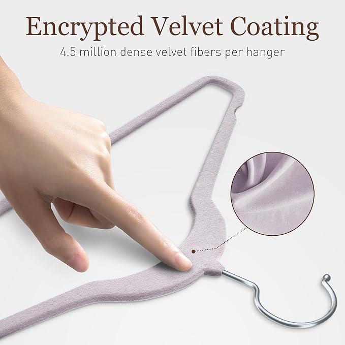 Velvet Hangers 50 Pack, Slim Non-Slip Clothes Hangers Space-Saving for Closet, Heavy Duty for Pants, Coats, Skirts, Jeans, Sweaters and More, Nylon-Flocked, Light Purple